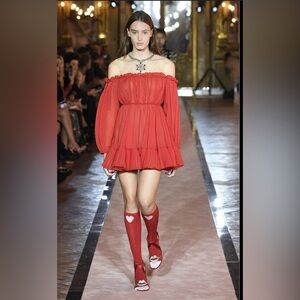 Runway Giambattista Valli X H&M HM Short Cold Shoulder Dress in Red